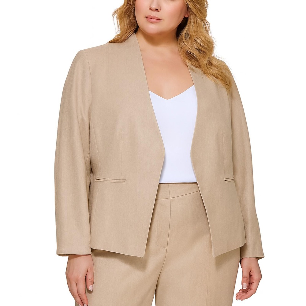 Calvin Klein Linen Blend Blazer 22 Wheat Beige Open Front | Chic Corpcore Luxury